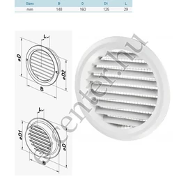 Műanyag kerek szellőzőrács szúnyoghálóval 125mm