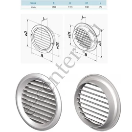 Műanyag kerek szellőzőrács szúnyoghálóval 100mm