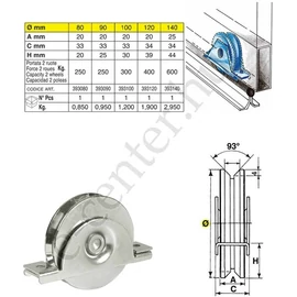 Tolókapu görgő süllyesztett 100mm V 20 mm