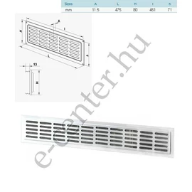 Fém szellőzőrács 250x80mm