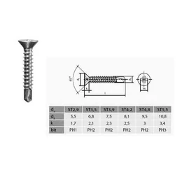 Önfúró lemezcsavar süllyesztett fejű 4,2x38
