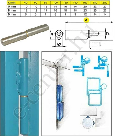 Hegeszthető zsanér 200mm csepp alakú