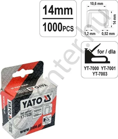 Tűzőgépkapocs YT-7026 10,6x1,2 14mm 1000db/doboz
