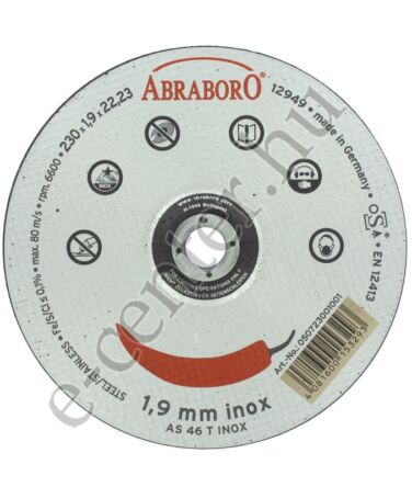 Vágótárcsa 230X1,9X22 acél-inox egyenes Abraboro