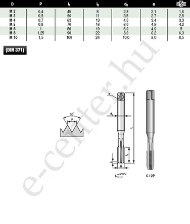 Gépi menetfúró HSS-E eh M10 DIN371 B