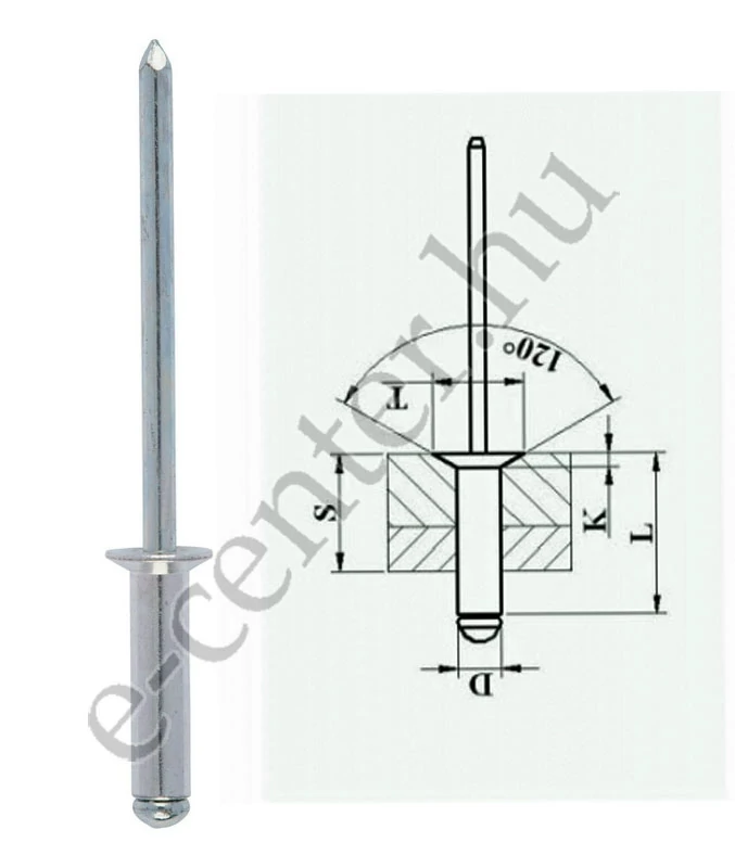 ASF 3210 alu-acél süllyesztettfejű húzószegecs