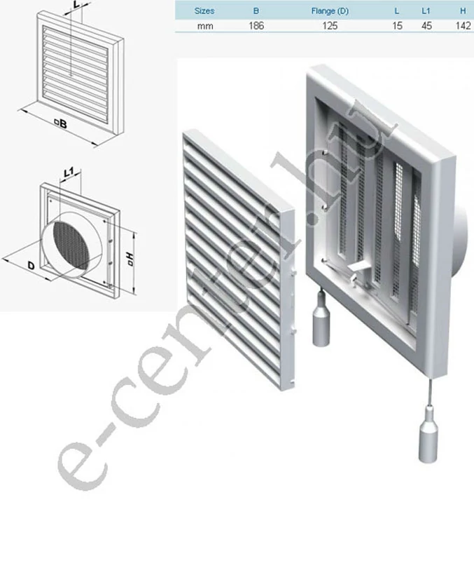 VENTS MV 120 VRS szellőzőrács zárható, csőcsatlakozós