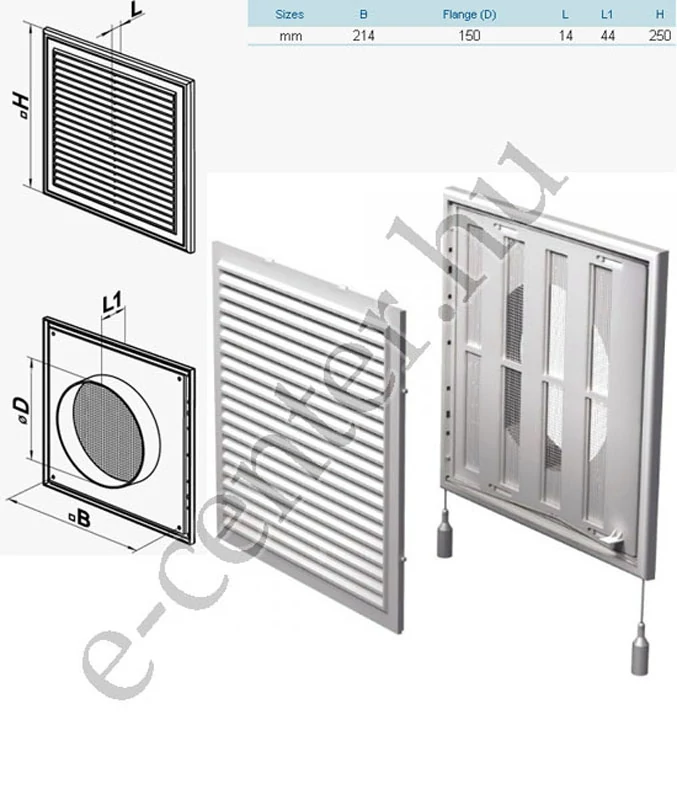 VENTS MV 250/150 VRS szellőzőrács zárható, csőcsatlakozós