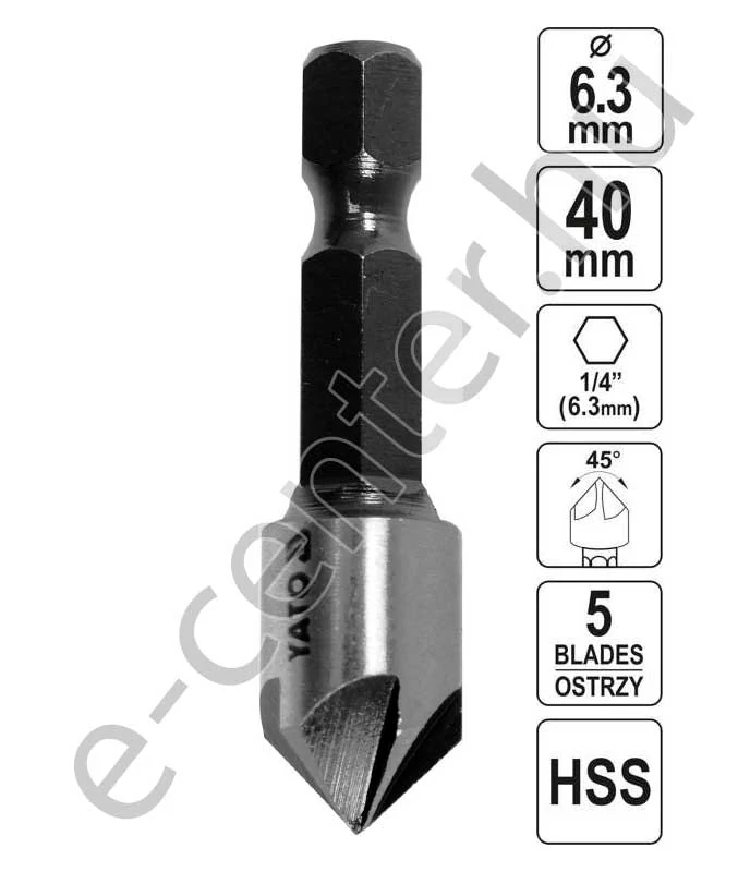 Kúpos süllyesztő 6,3 mm, HSS,  Bit befogás, 44721