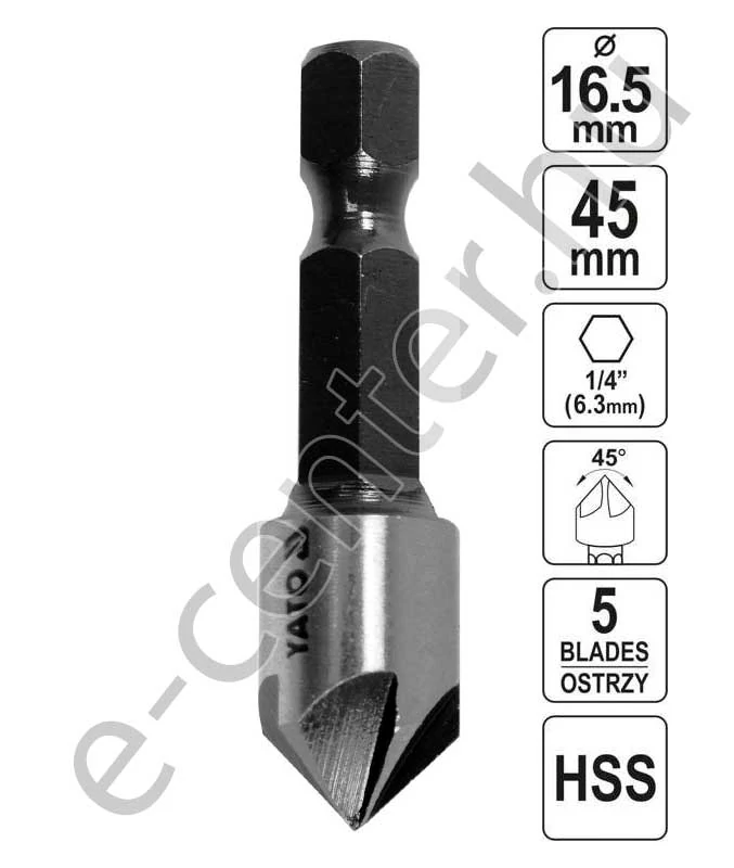 Kúpos süllyesztő 16,5 mm, HSS,  Bit befogás, 44725