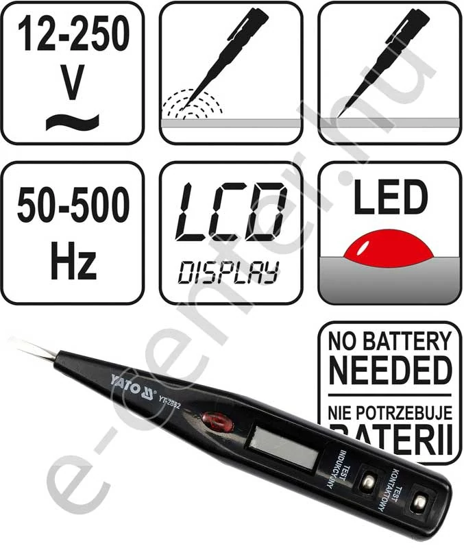 Digitális fázisceruza 12-250 V AC, Yato 2862