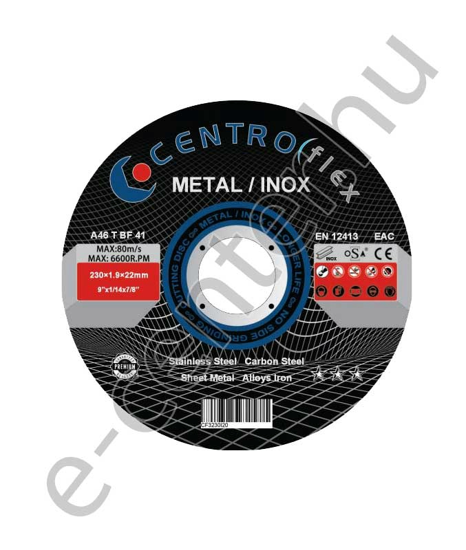 Vágókorong 230X1,9 inox egyenes Centroflex
