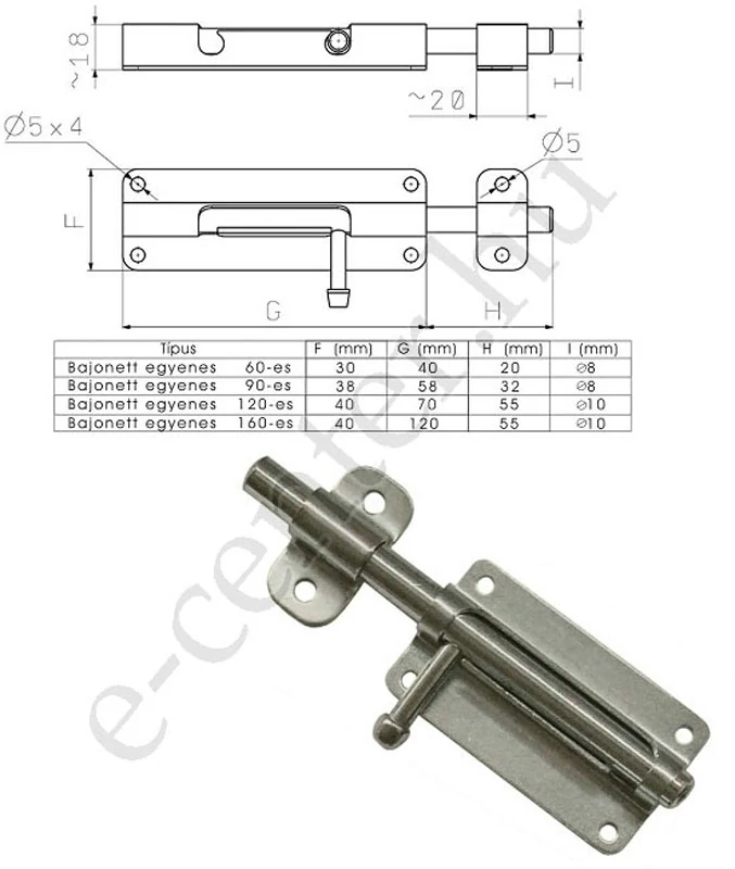 Bajonett tolózár F. 120mm